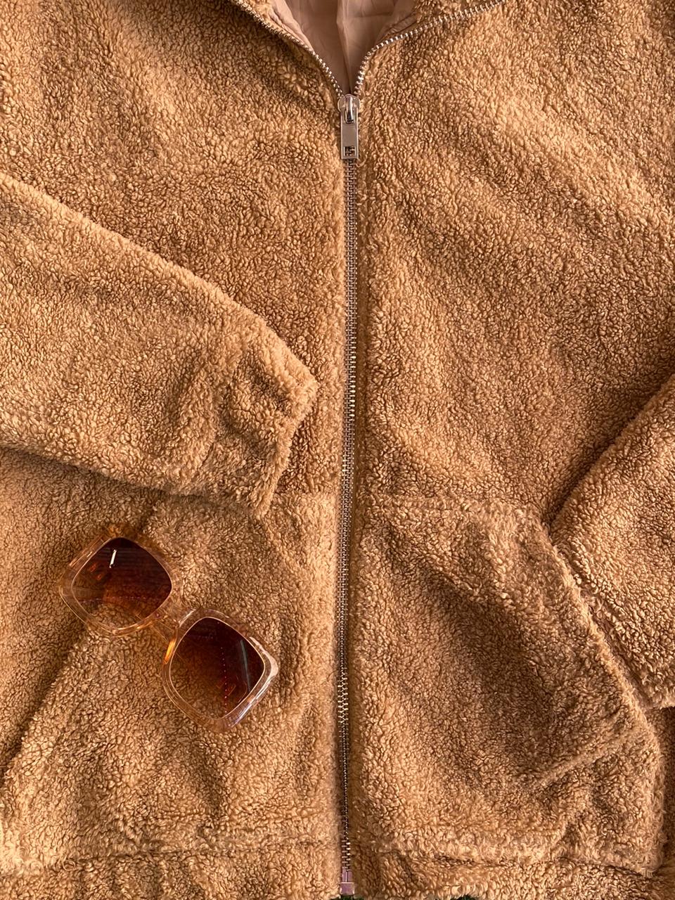 H&M Camel Teddy Hooded Jacket