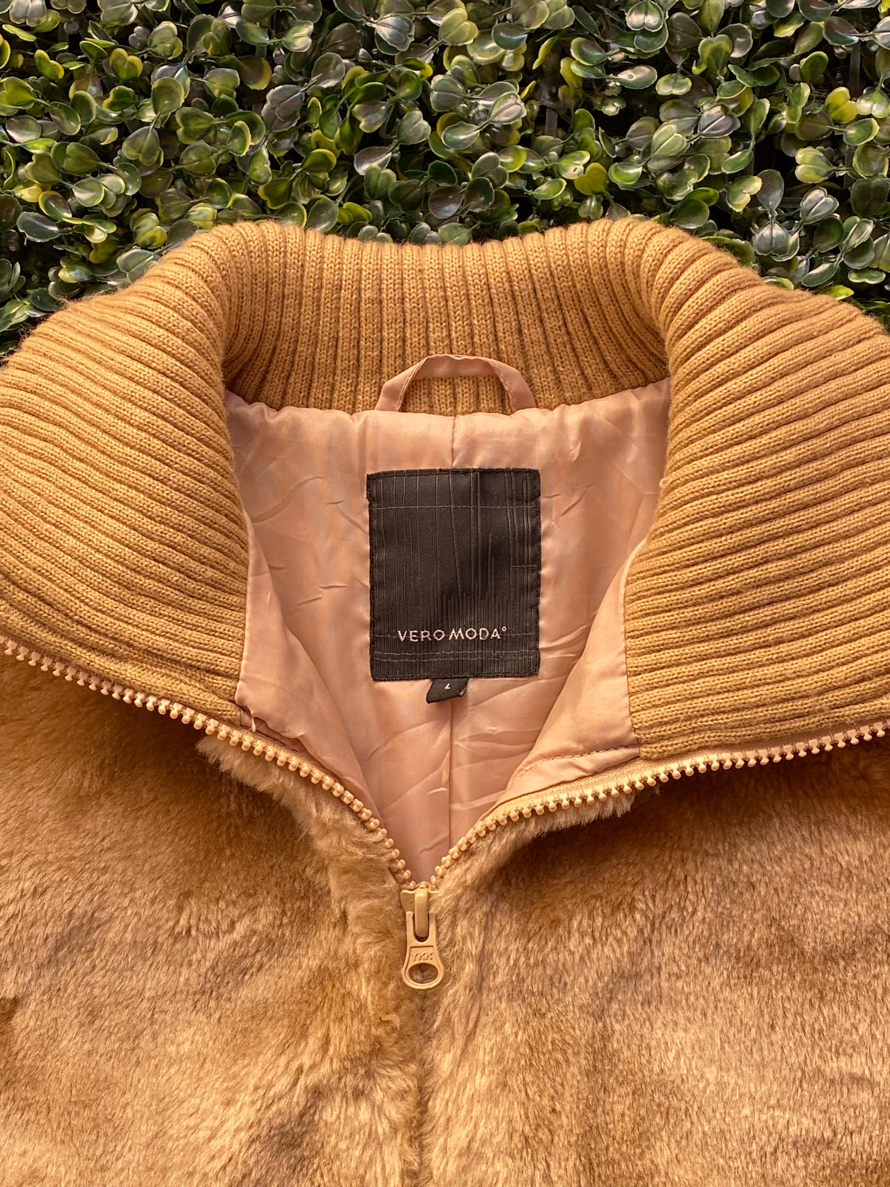 Vero Moda Tan Faux Fur Bomber Jacket