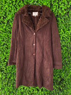 Biye Brown Faux Suede Faux Fur Collar Coat