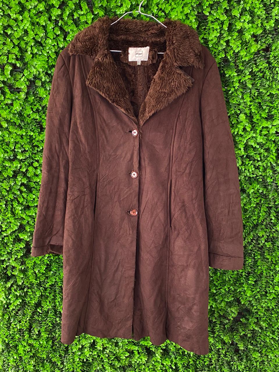 Biye Brown Faux Suede Faux Fur Collar Coat