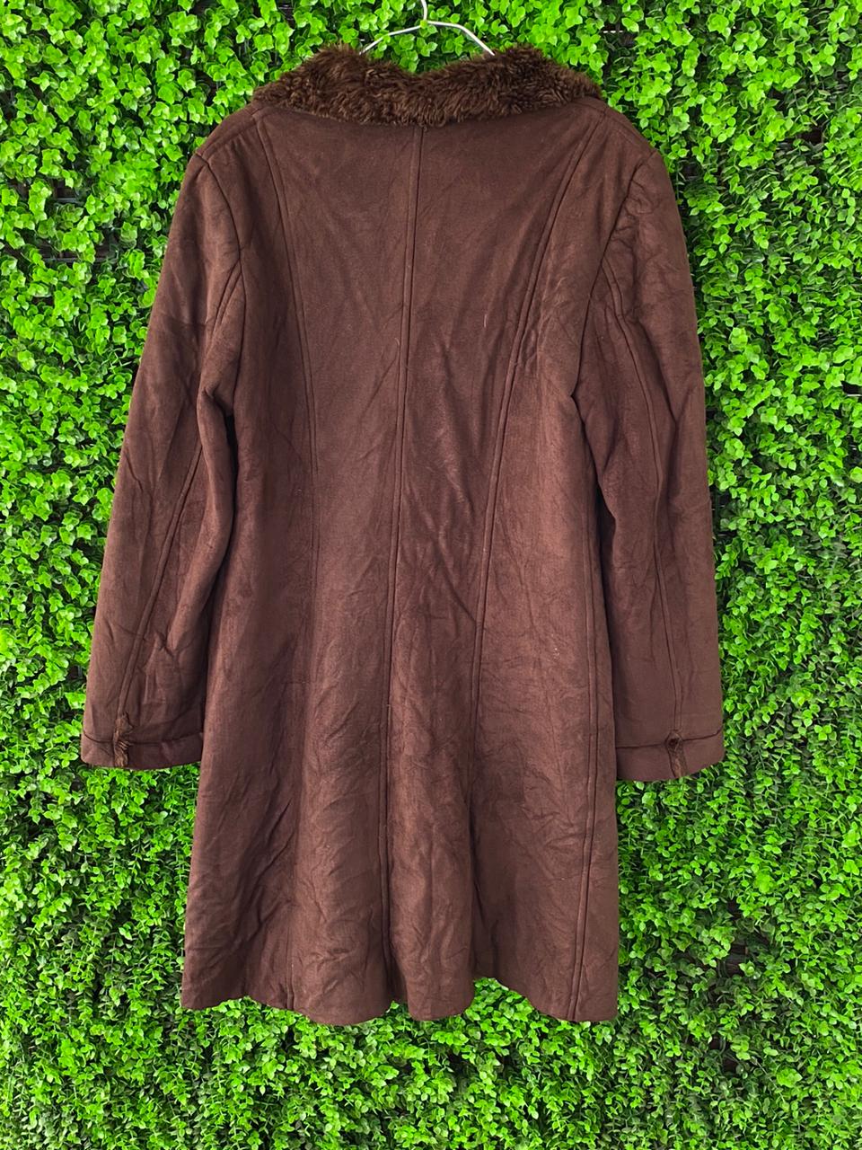 Biye Brown Faux Suede Faux Fur Collar Coat