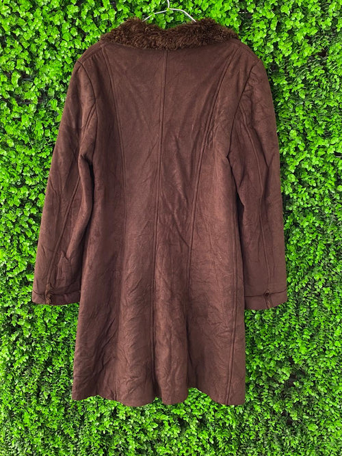 Biye Brown Faux Suede Faux Fur Collar Coat