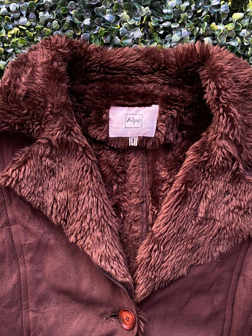 Biye Brown Faux Suede Faux Fur Collar Coat
