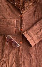 Biye Brown Faux Suede Faux Fur Collar Coat
