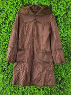 Brown Hooded Faux Suede & Faux Fur Trim Coat