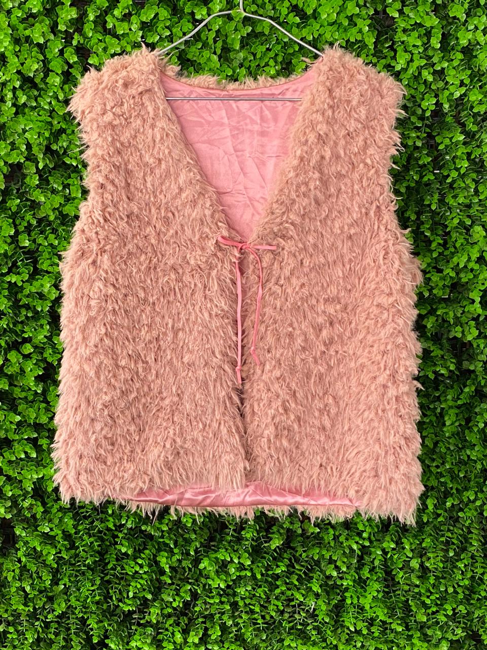 Dusty Pink Shaggy Faux Fur Vest