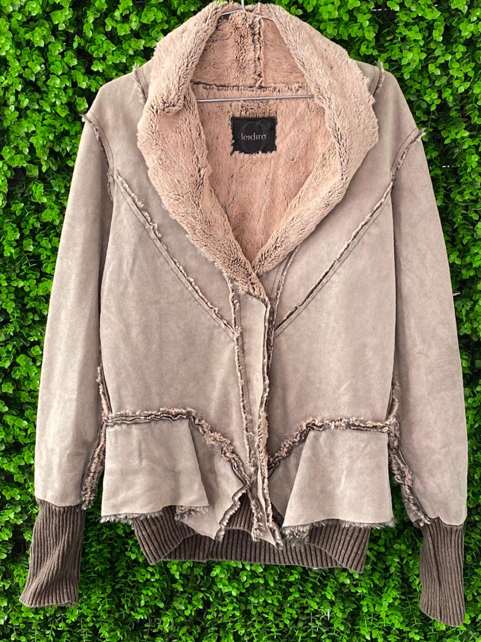 Leidiro Taupe Faux Suede Faux Fur Jacket