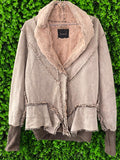 Leidiro Taupe Faux Suede Faux Fur Jacket