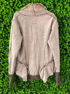 Leidiro Taupe Faux Suede Faux Fur Jacket