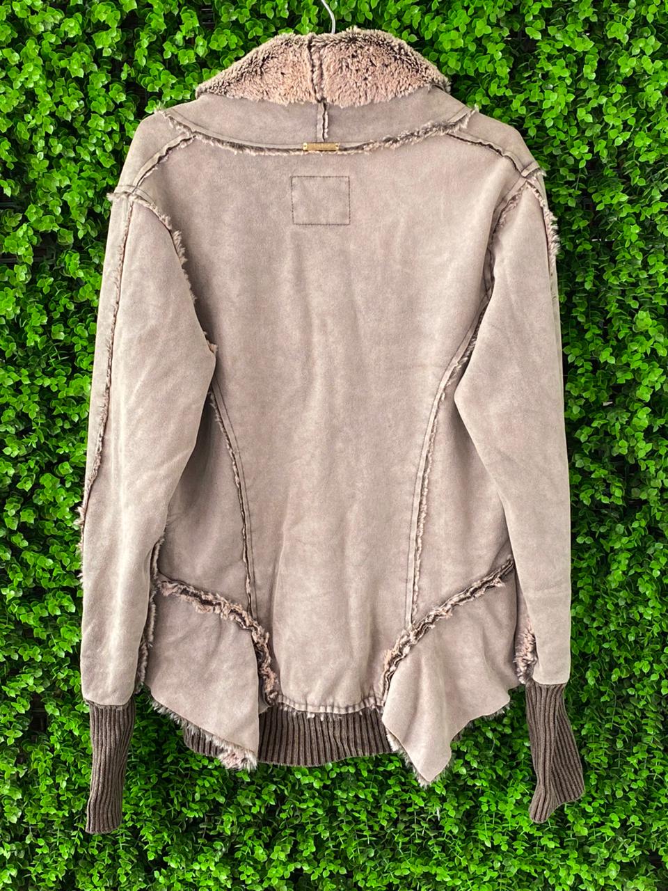 Leidiro Taupe Faux Suede Faux Fur Jacket