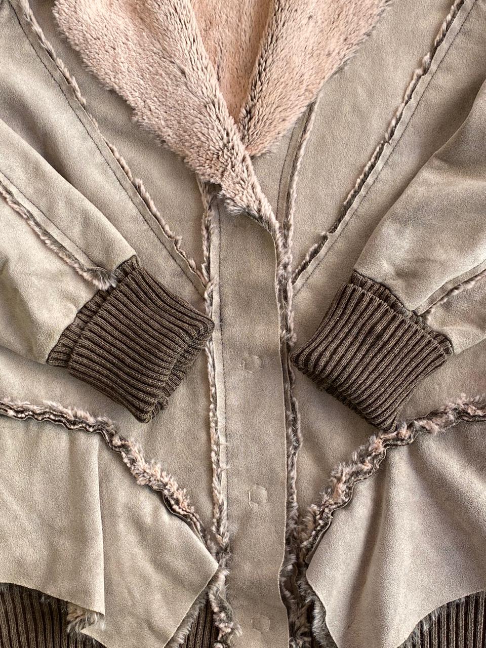 Leidiro Taupe Faux Suede Faux Fur Jacket