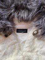 Fashionable Cream & Grey Faux Fur Hooded Coat