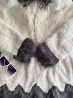 Fashionable Cream & Grey Faux Fur Hooded Coat