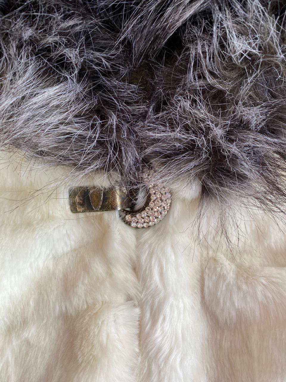 Fashionable Cream & Grey Faux Fur Hooded Coat