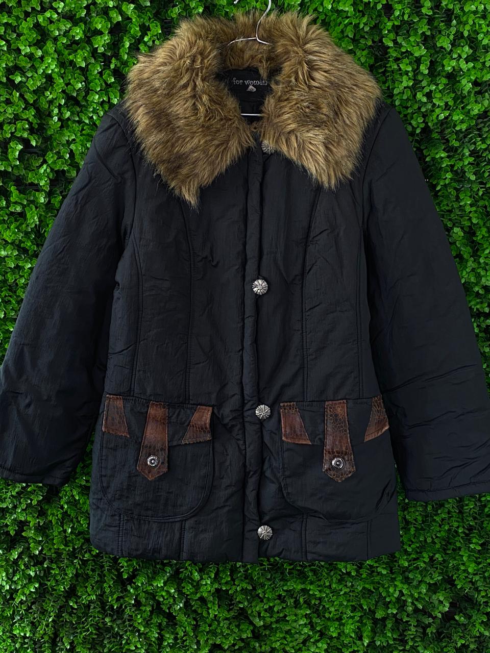 For Women Black Coat with Faux Fur Collar