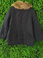 For Women Black Coat with Faux Fur Collar