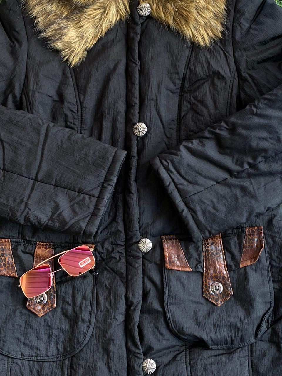 For Women Black Coat with Faux Fur Collar