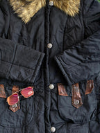 For Women Black Coat with Faux Fur Collar