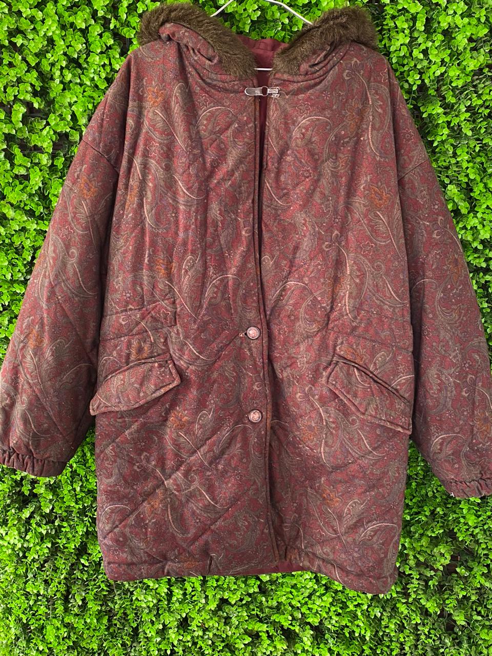 Burgundy Paisley Hooded Coat