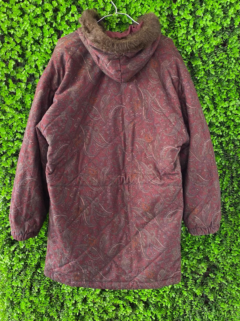 Burgundy Paisley Hooded Coat