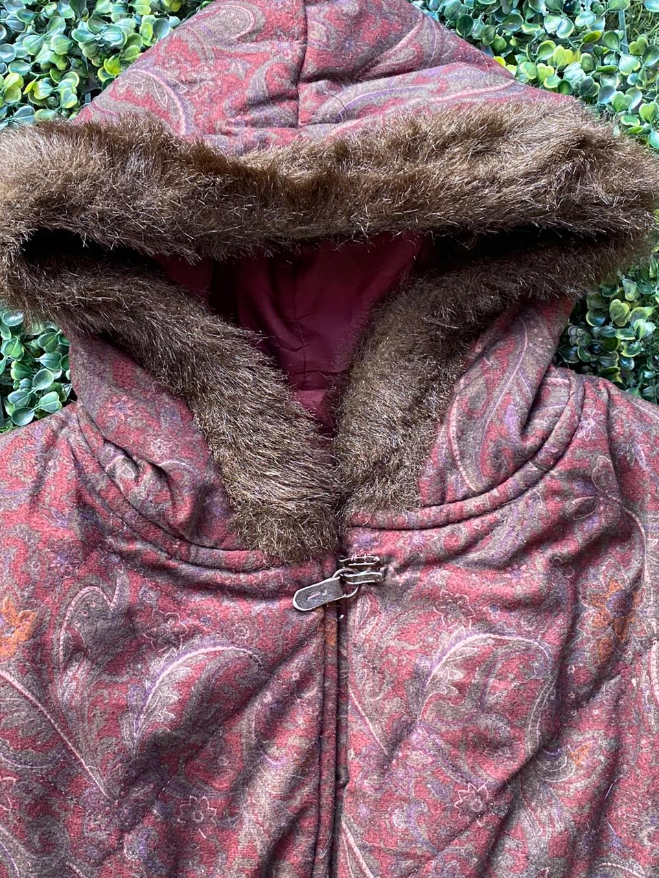 Burgundy Paisley Hooded Coat