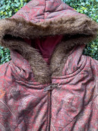 Burgundy Paisley Hooded Coat