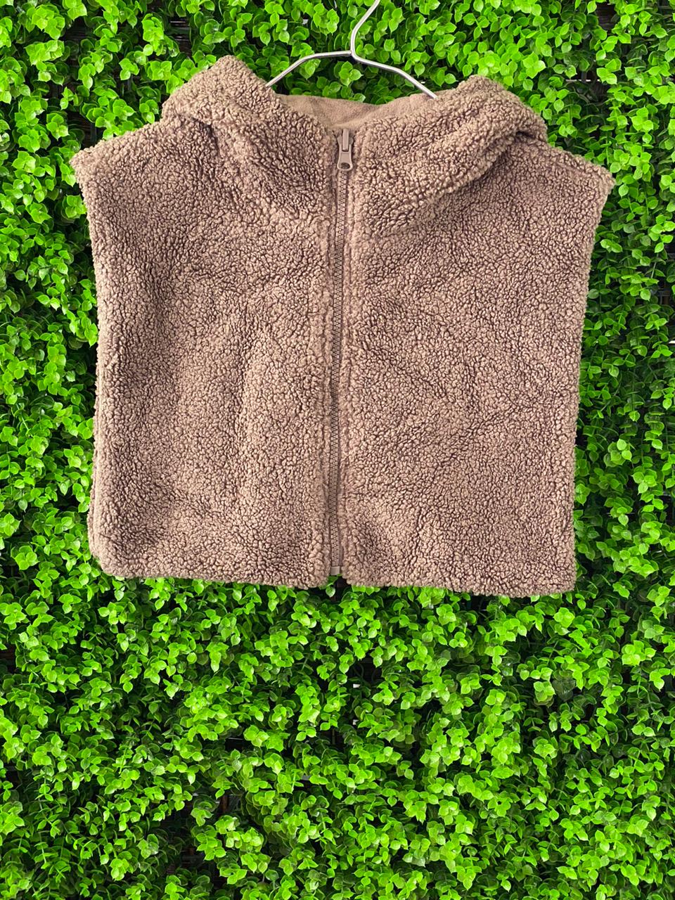 Modenao Taupe Teddy Hooded Vest