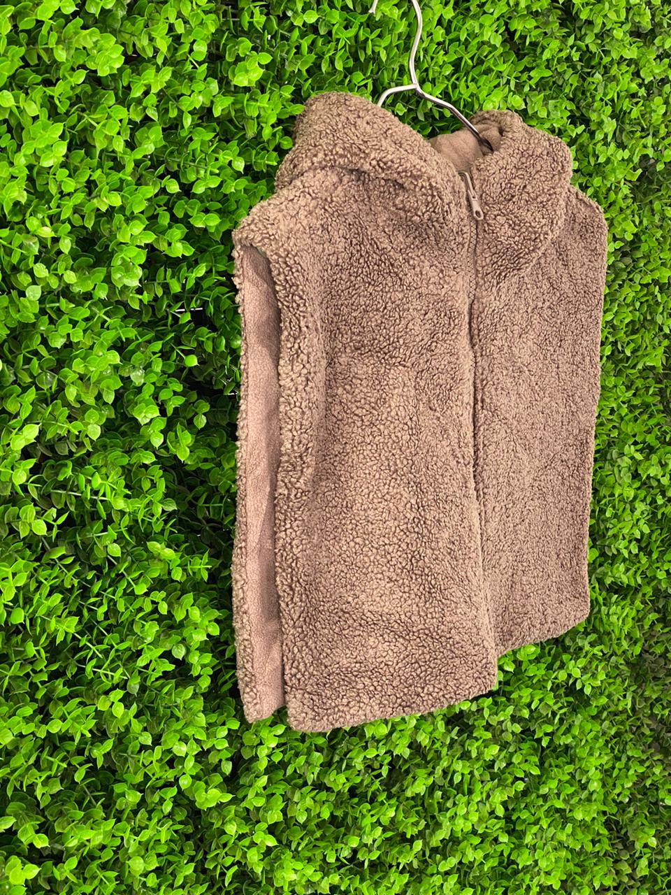Modenao Taupe Teddy Hooded Vest