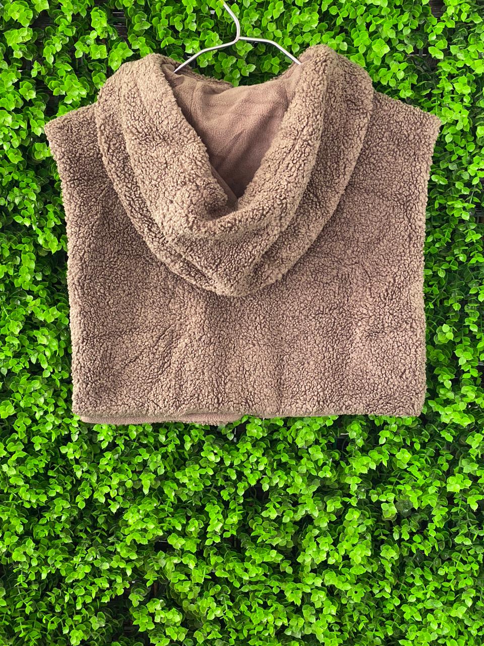 Modenao Taupe Teddy Hooded Vest