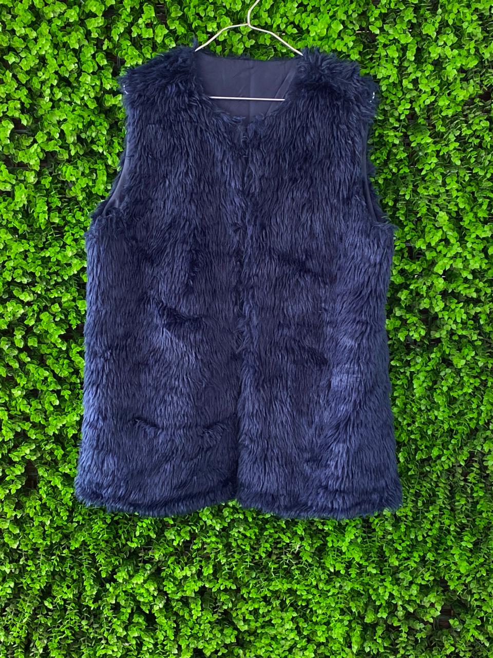 Navy Faux Fur Vest