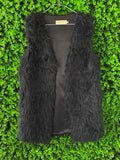 Honey Peach Black Faux Fur Longline Vest
