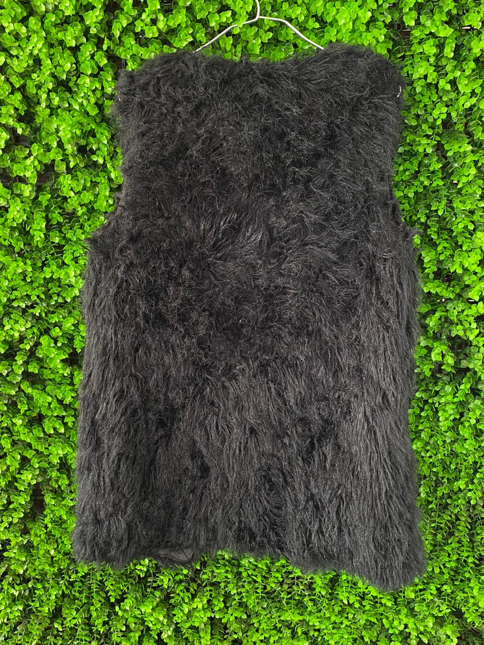 Honey Peach Black Faux Fur Longline Vest