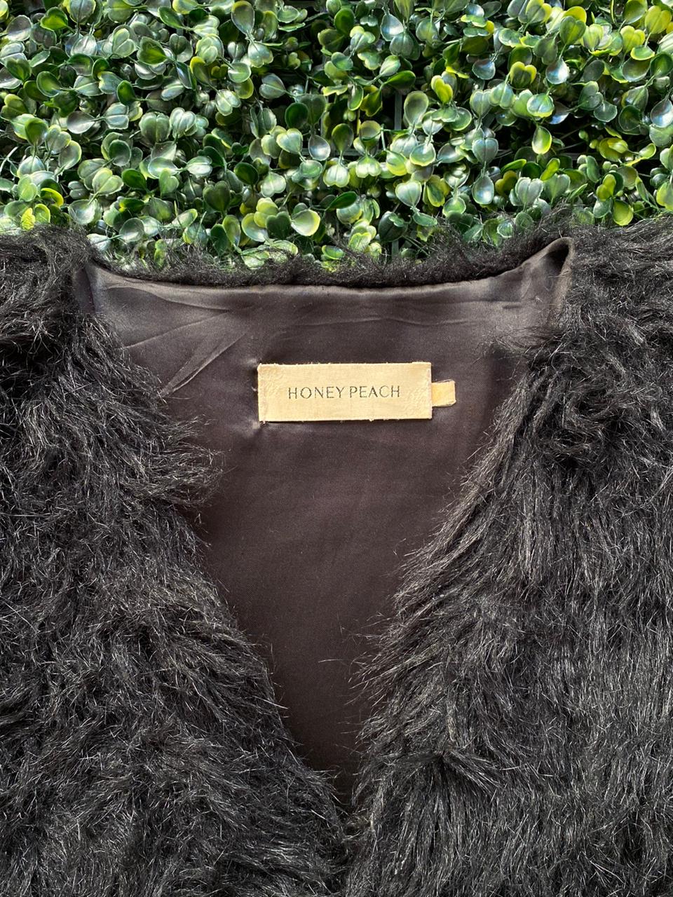 Honey Peach Black Faux Fur Longline Vest