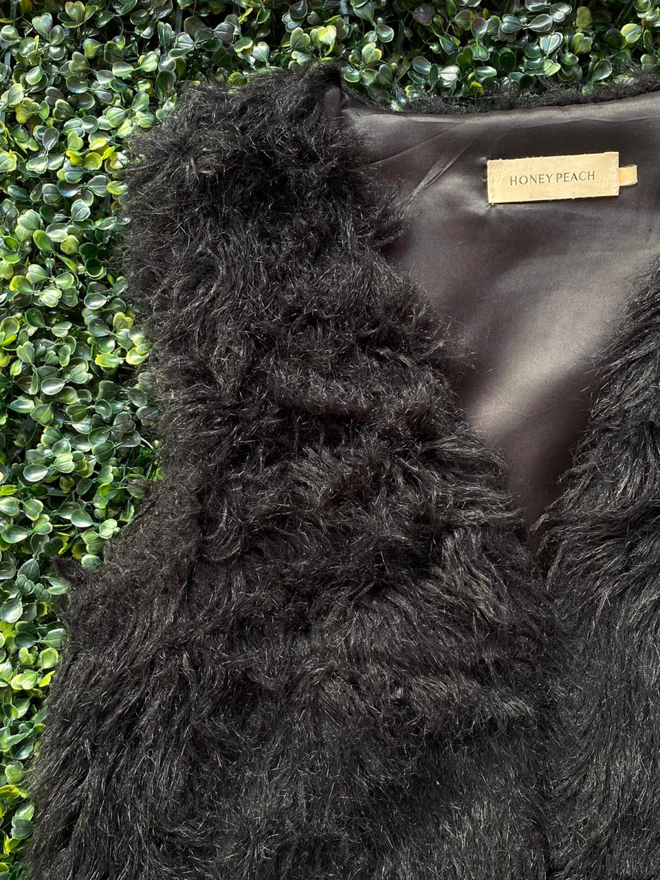 Honey Peach Black Faux Fur Longline Vest