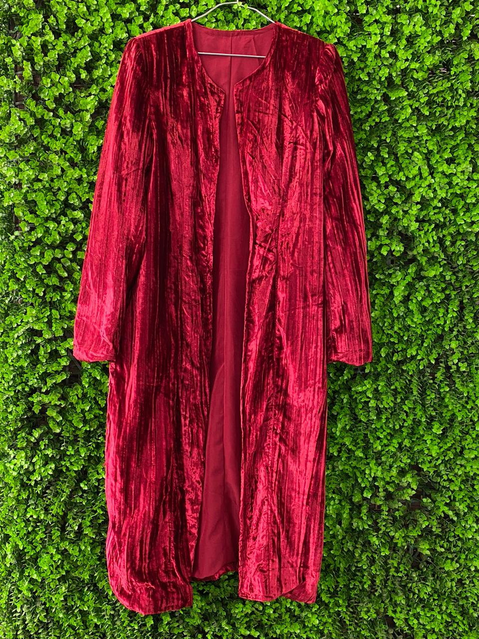 Red Velvet Longline Open Jacket