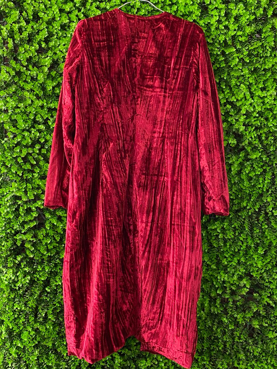 Red Velvet Longline Open Jacket