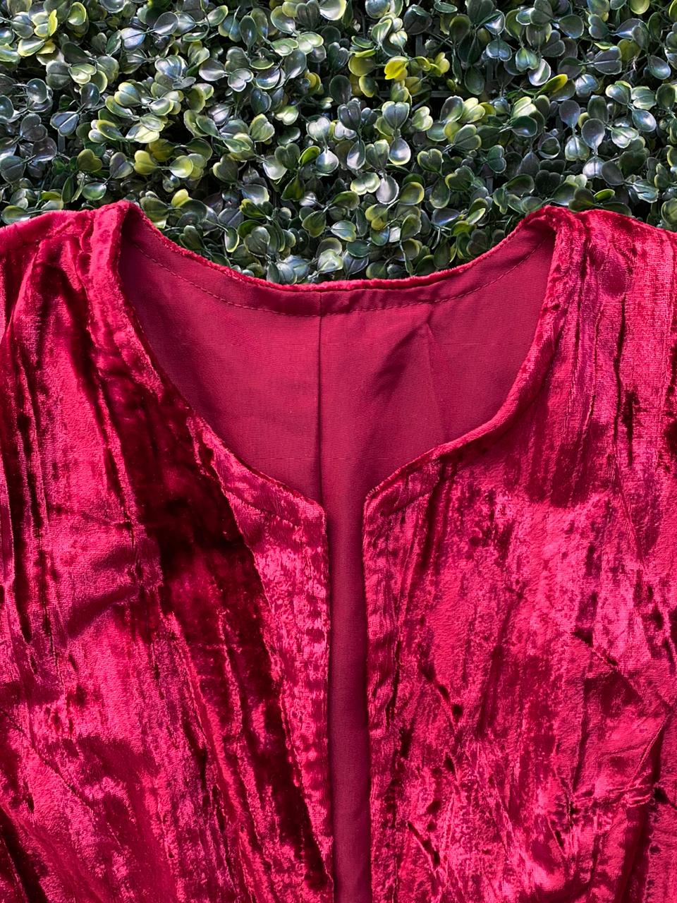 Red Velvet Longline Open Jacket