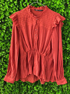 Zara Rust Ruffle Detail Blouse