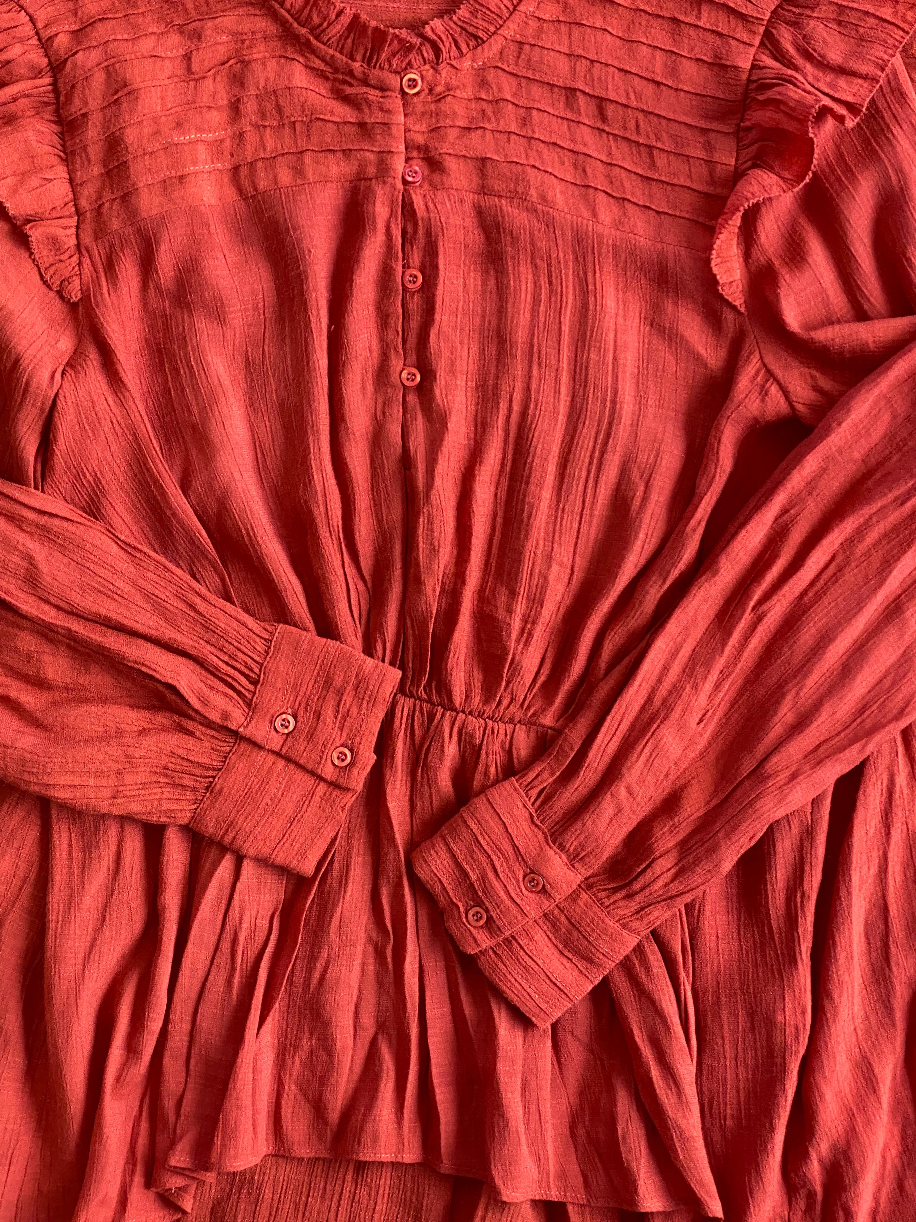 Zara Rust Ruffle Detail Blouse