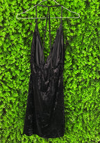 Zara Black Velvet Plunge Mini Dress