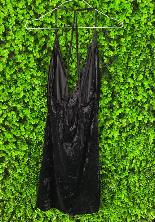 Zara Black Velvet Plunge Mini Dress