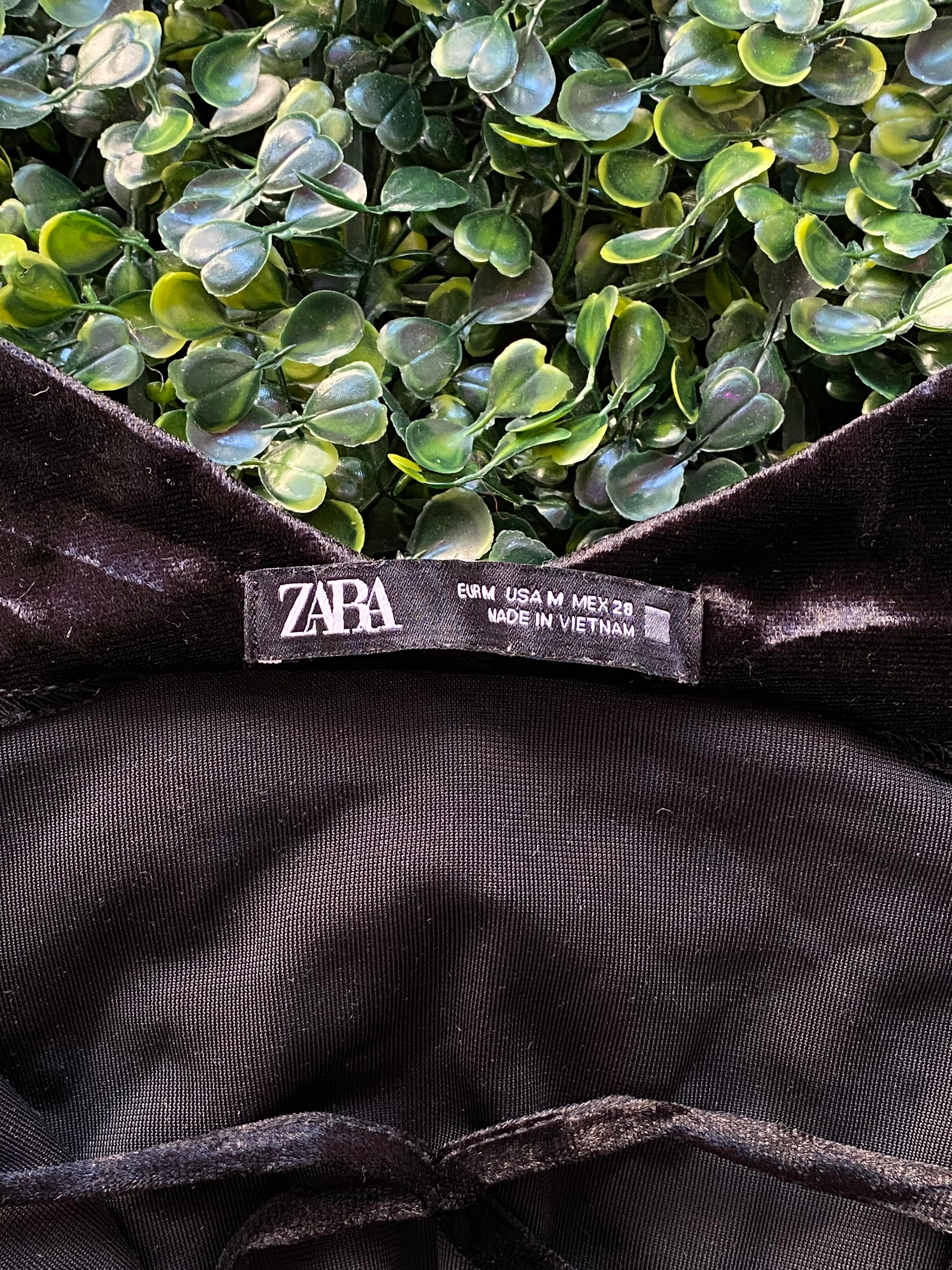 Zara Black Velvet Plunge Mini Dress
