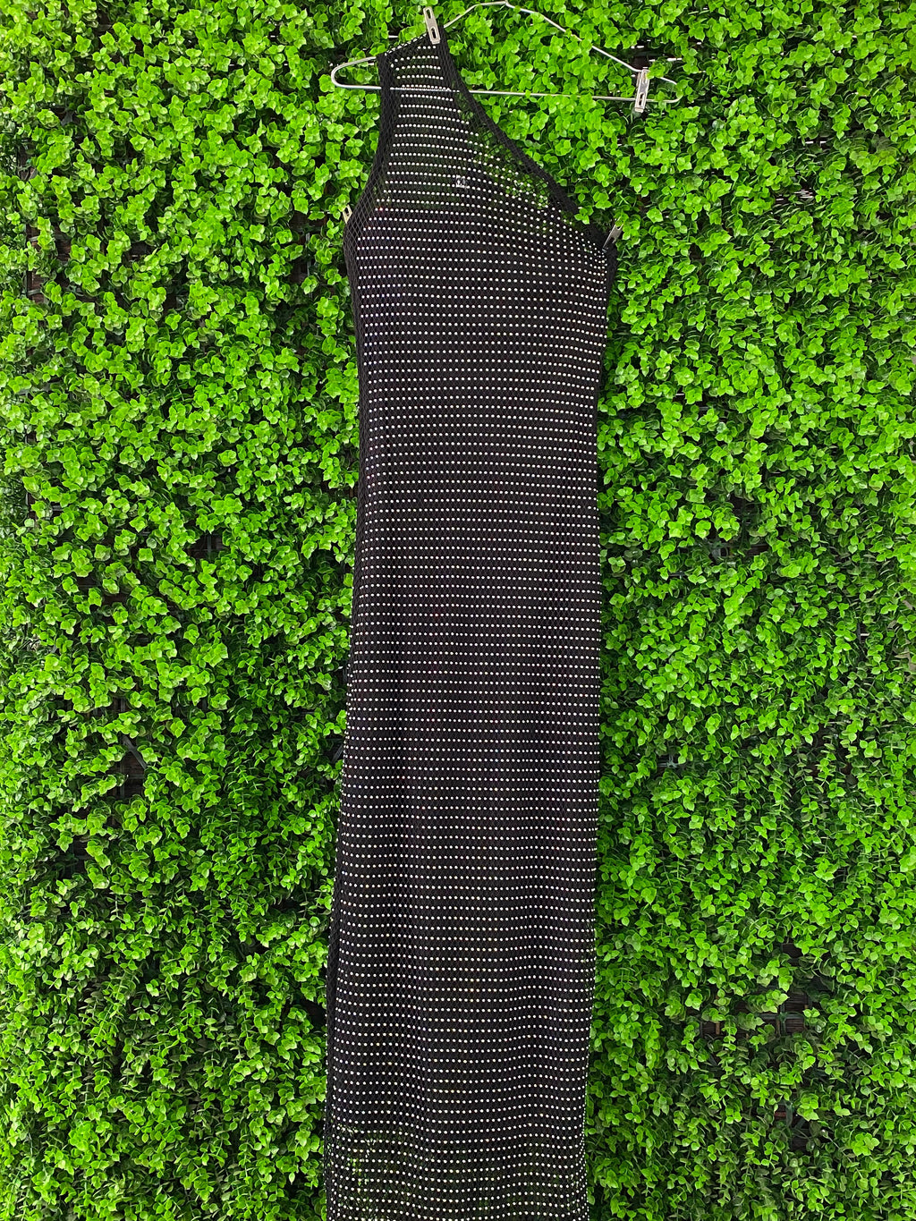 Black Rhinestone Mesh One-Shoulder Maxi Dress