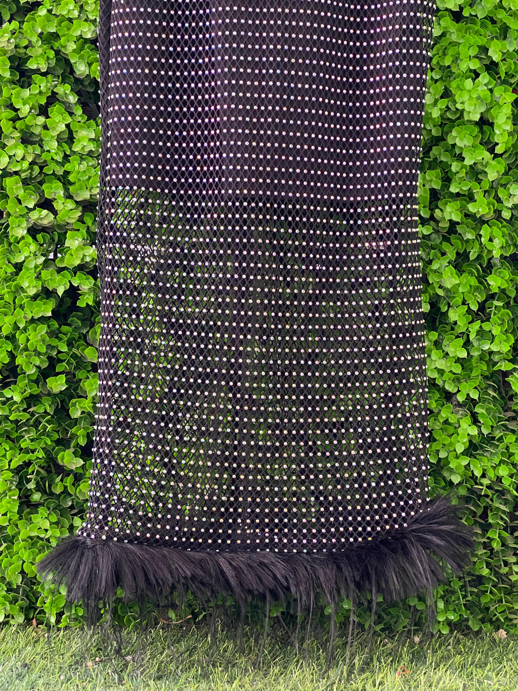 Black Rhinestone Mesh One-Shoulder Maxi Dress