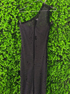 Black Rhinestone Mesh One-Shoulder Maxi Dress