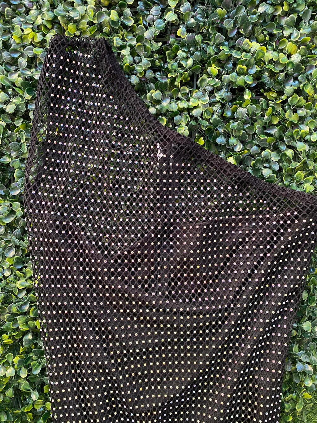 Black Rhinestone Mesh One-Shoulder Maxi Dress
