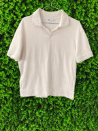 Zara Cream Ribbed Polo Top