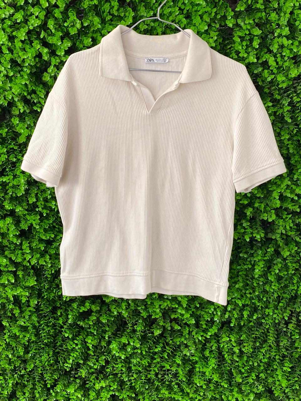 Zara Cream Ribbed Polo Top