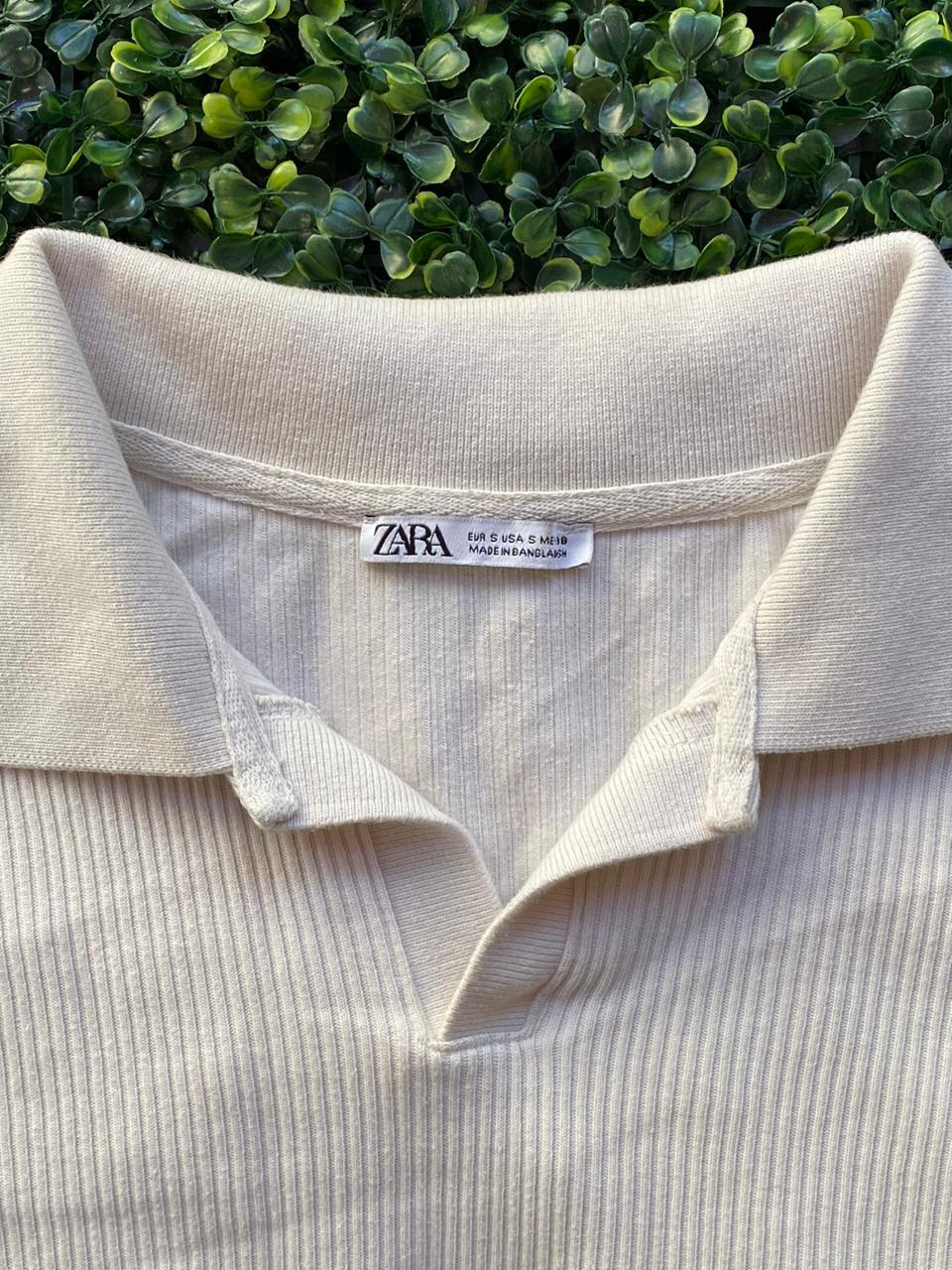 Zara Cream Ribbed Polo Top