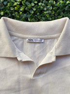 Zara Cream Ribbed Polo Top
